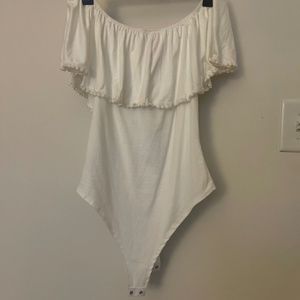 Off the shoulder white bodysuit